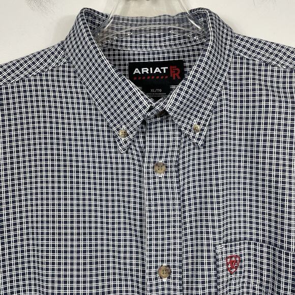 Ariat FR Work Shirt Men XL Navy Plaid Flame Resistant CAT 2 Button Down Workwear - Picture 4 of 16